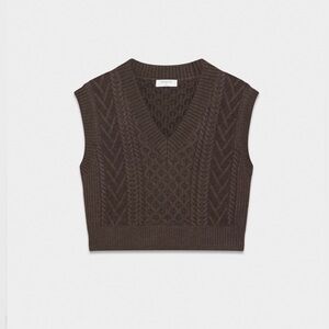 Babaton Women's Brown Cable-Knit V-Neck Sweater Vest